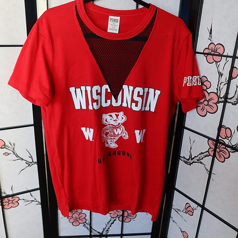 Victoria's Secret PINK Red Wisconsin Tshirt Size Small
